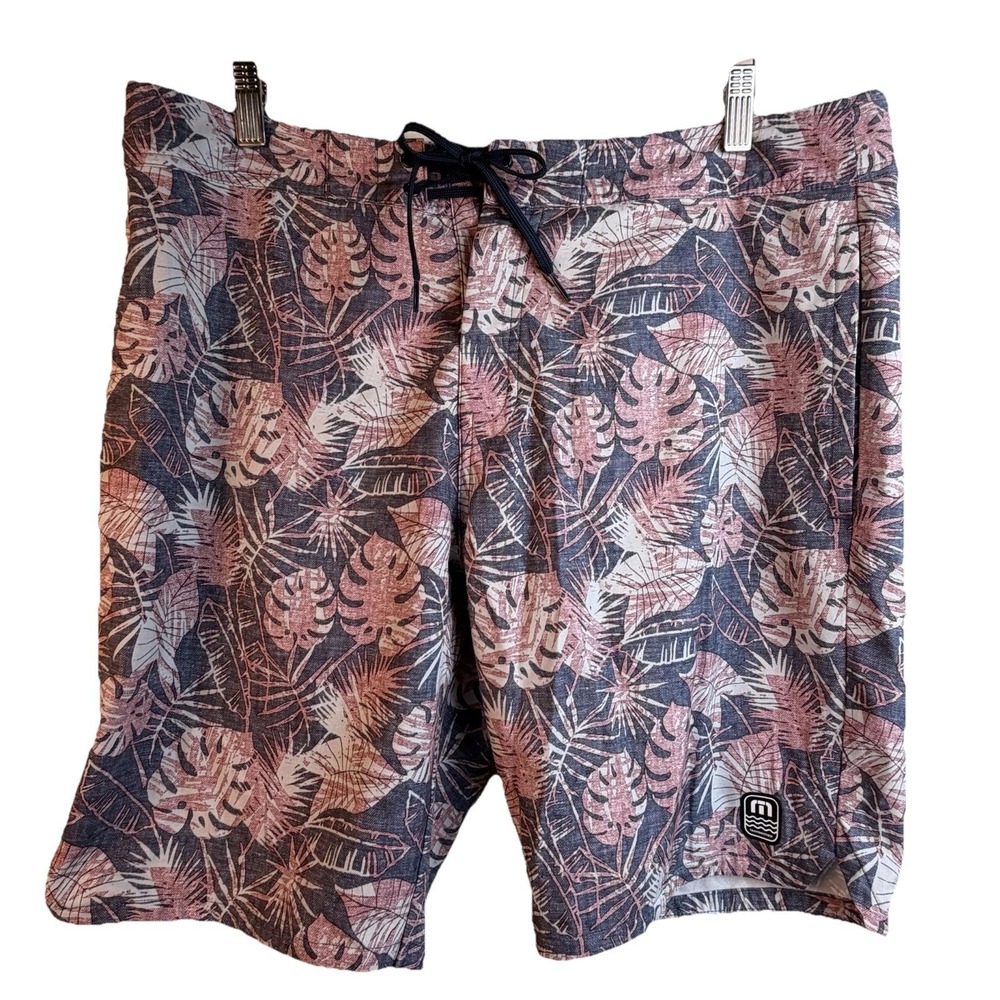Travis Mathew Board Shorts Trunks Golf Foot The Bill Sz 35 Hawaiian Floral Exc